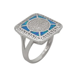 Δαχτυλίδι Δίσκος της Φαιστού με Opal Πέτρα από Ασήμι 925 Επιπλατινωμένο