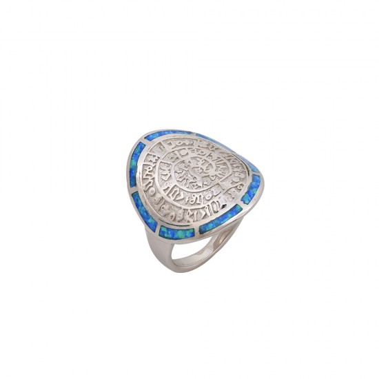 Δαχτυλίδι Δίσκος της Φαιστού με Opal Πέτρα από Ασήμι 925 Επιπλατινωμένο