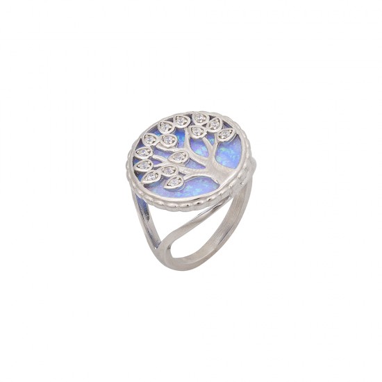 Δαχτυλίδι Δέντρο με Opal Πέτρα από Ασήμι 925 Επιπλατινωμένο