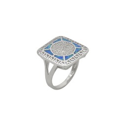 Δαχτυλίδι Δίσκος της Φαιστού με Opal Πέτρα από Ασήμι 925 Επιπλατινωμένο