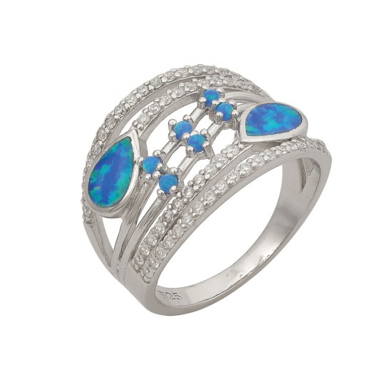 Δαχτυλίδι  με Opal Πέτρα από Ασήμι 925 Επιπλατινωμένο