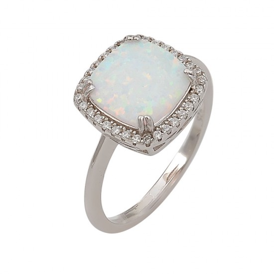 Δαχτυλίδι Ροζέτα με Opal Πέτρα από Ασήμι 925 Επιπλατινωμένο