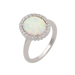 Δαχτυλίδι Μονόπετρο με Opal Πέτρα από Ασήμι 925 Επιπλατινωμένο
