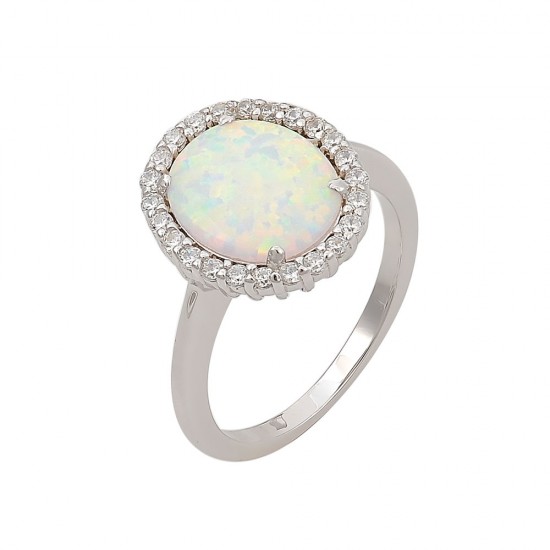 Δαχτυλίδι Μονόπετρο με Opal Πέτρα από Ασήμι 925 Επιπλατινωμένο