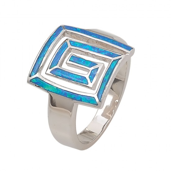 Δαχτυλίδι Μαίανδρος με Opal Πέτρα από Ασήμι 925 Επιπλατινωμένο