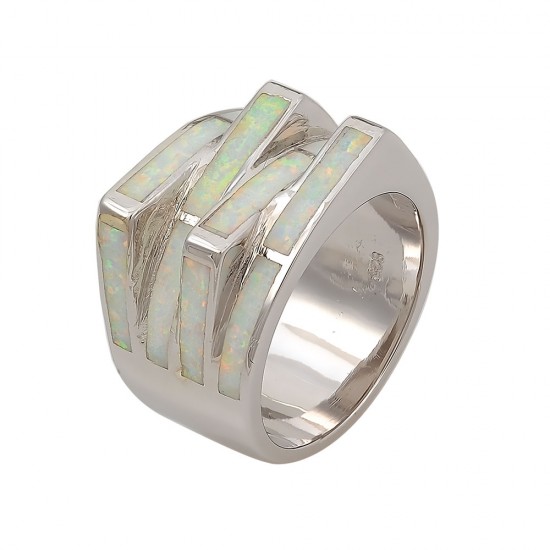Δαχτυλίδι Chevalier με Opal Πέτρα από Ασήμι 925 Επιπλατινωμένο