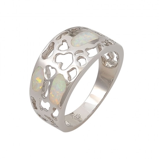 Δαχτυλίδι  με Opal Πέτρα από Ασήμι 925 Επιπλατινωμένο