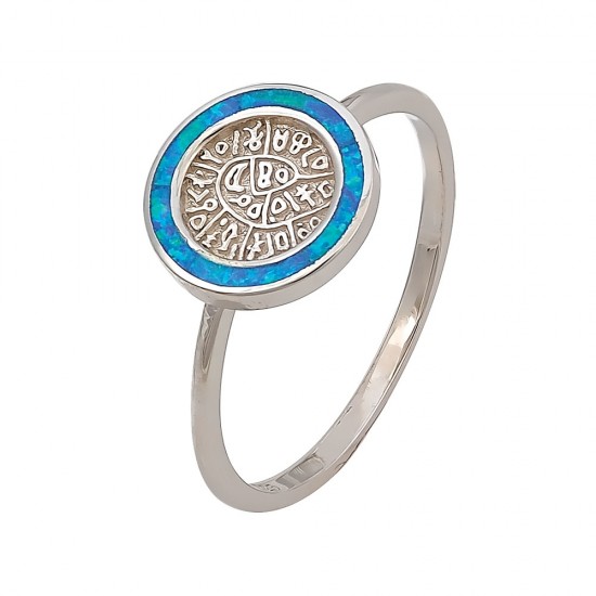 Δαχτυλίδι Δίσκος της Φαιστού με Opal Πέτρα από Ασήμι 925 Επιπλατινωμένο