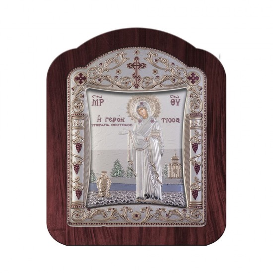 Παναγία Γερόντισσα με Κλασικό Κανονικό Στεφάνι και Τζάμι