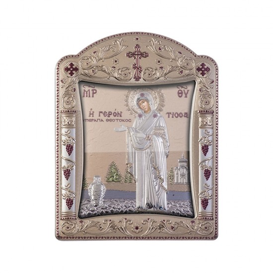 Παναγία Γερόντισσα με Κλασικό Κανονικό Στεφάνι και Τζάμι