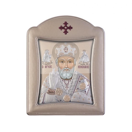 Αγιος Νικόλαος με Μοντέρνο Κανονικό Στεφάνι και Τζάμι