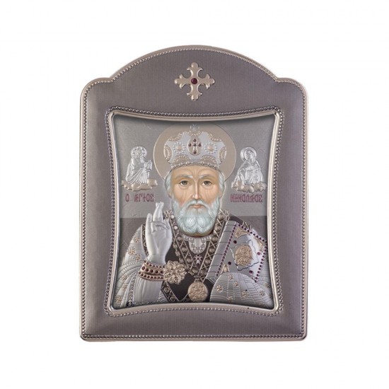 Αγιος Νικόλαος με Μοντέρνο Κανονικό Στεφάνι και Τζάμι