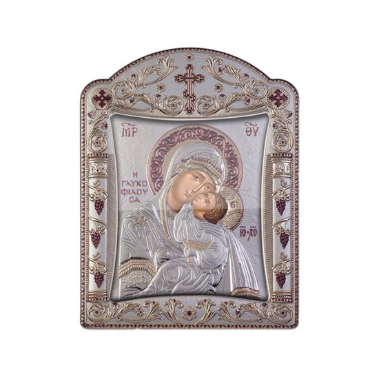 Παναγία Γλυκοφιλούσα με Κλασικό Κανονικό Στεφάνι και Τζάμι