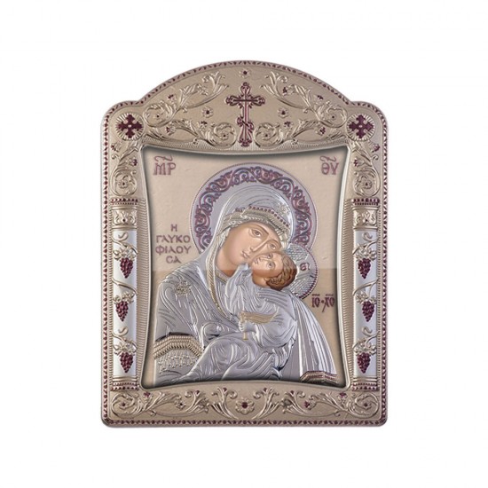 Παναγία Γλυκοφιλούσα με Κλασικό Κανονικό Στεφάνι και Τζάμι