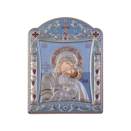 Παναγία Γλυκοφιλούσα με Κλασικό Κανονικό Στεφάνι και Τζάμι