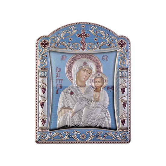 Παναγία Οδηγήτρια με Κλασικό Κανονικό Στεφάνι και Τζάμι