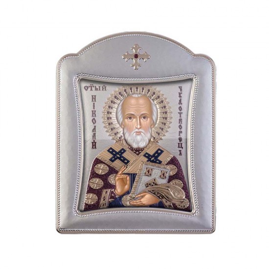 Αγιος Νικόλαος με Μοντέρνο Κανονικό Στεφάνι και Τζάμι