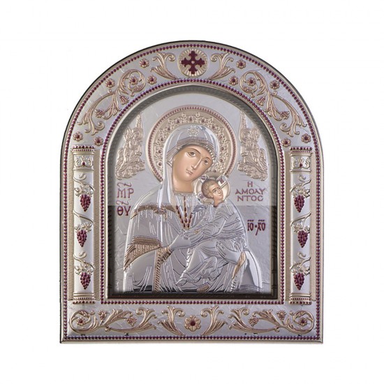 Παναγία Αμόλυντος με Κλασικό Κανονικό Στεφάνι και Τζάμι