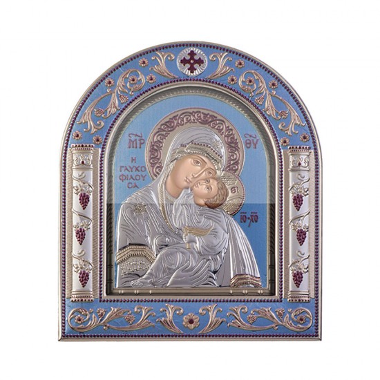 Παναγία Γλυκοφιλούσα με Κλασικό Κανονικό Στεφάνι και Τζάμι