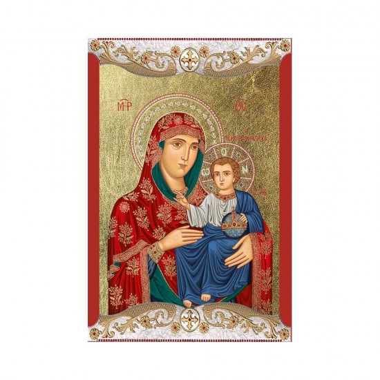 Παναγία Ιεροσολυμίτισσα Κανονική Μεταξοτυπία με Vingage Στεφάνι