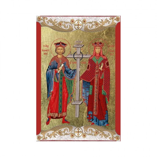 Αγιος Κωνσταντίνος και Αγία Ελένη Κανονική Μεταξοτυπία με Vingage Στεφάνι