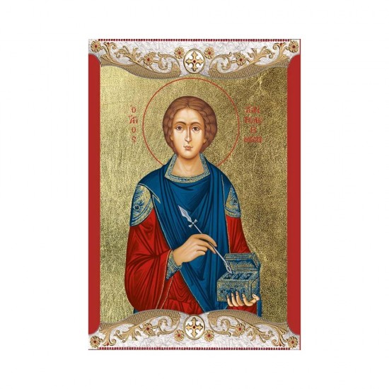 Αγιος Παντελεήμων Κανονική Μεταξοτυπία με Vingage Στεφάνι