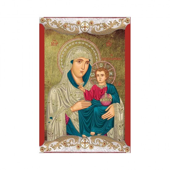 Παναγία Ιεροσολυμίτισσα Μεταξοτυπία με Παλαίωση με Vingage Στεφάνι