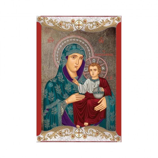 Παναγία Ιεροσολυμίτισσα Μεταξοτυπία με Παλαίωση με Vingage Στεφάνι