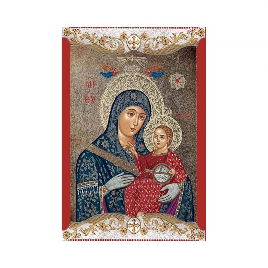 Παναγία Βηθλεέμ Μεταξοτυπία με Παλαίωση με Vingage Στεφάνι