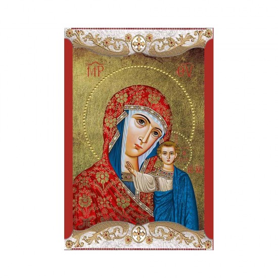 Παναγία Καζάνσκα Μεταξοτυπία με Παλαίωση με Vingage Στεφάνι