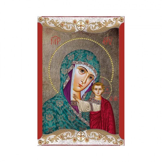 Παναγία Καζάνσκα Μεταξοτυπία με Παλαίωση με Vingage Στεφάνι