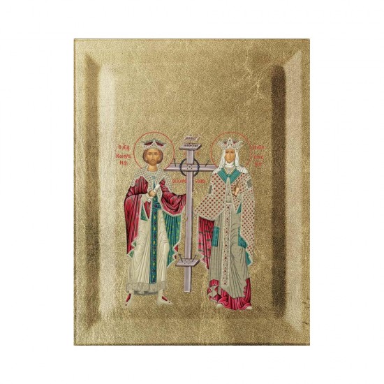 Αγιος Κωνσταντίνος και Αγία Ελένη Κανονική Μεταξοτυπία σε Ένσκαπτο Ξύλο