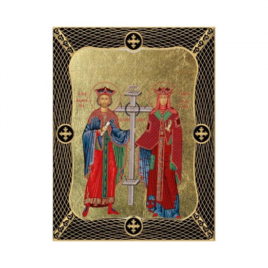 Αγιος Κωνσταντίνος και Αγία Ελένη Κανονική Μεταξοτυπίαμε Πλέγμα Στεφάνι