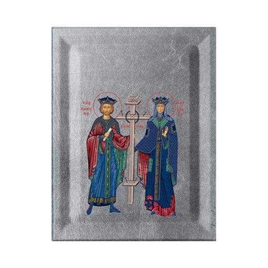 Αγιος Κωνσταντίνος και Αγία Ελένη Κανονική Μεταξοτυπία σε Ένσκαπτο Ξύλο