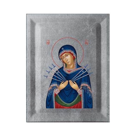 Παναγία Επτάσπαθη Κανονική Μεταξοτυπία σε Ένσκαπτο Ξύλο