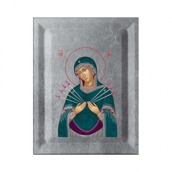 Παναγία Επτάσπαθη Κανονική Μεταξοτυπία σε Ένσκαπτο Ξύλο