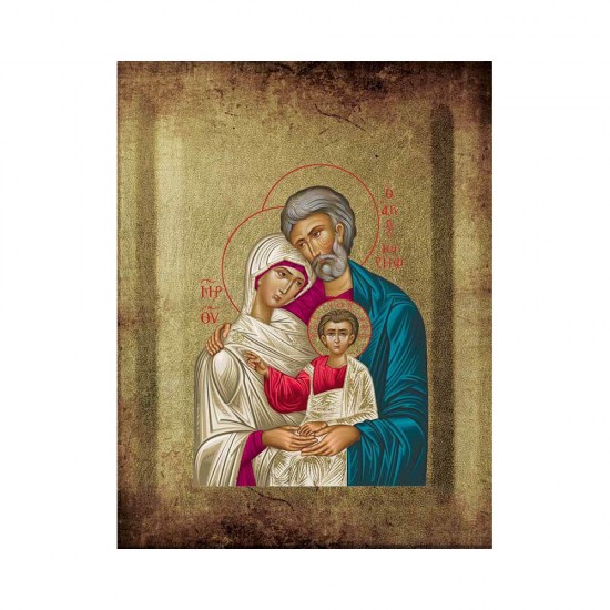 Αγία Οικογένεια Μεταξοτυπία με Παλαίωση σε Ένσκαπτο Ξύλο
