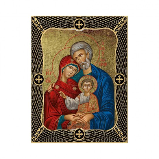 Αγία Οικογένεια Μεταξοτυπία με Παλαίωση με Πλέγμα Στεφάνι