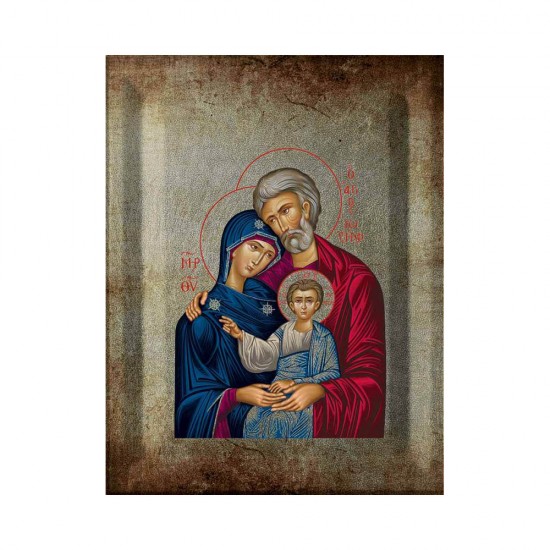 Αγία Οικογένεια Μεταξοτυπία με Παλαίωση σε Ένσκαπτο Ξύλο