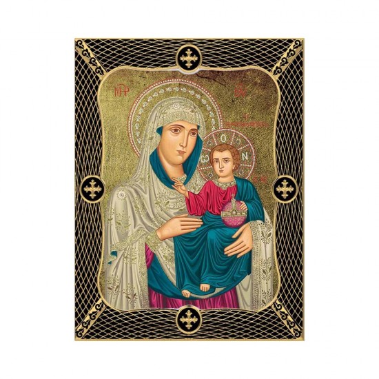 Παναγία Ιεροσολυμίτισσα Μεταξοτυπία με Παλαίωση με Πλέγμα Στεφάνι