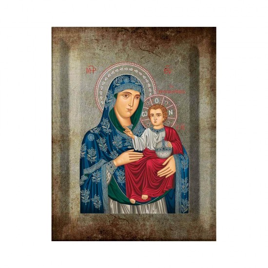 Παναγία Ιεροσολυμίτισσα Μεταξοτυπία με Παλαίωση σε Ένσκαπτο Ξύλο