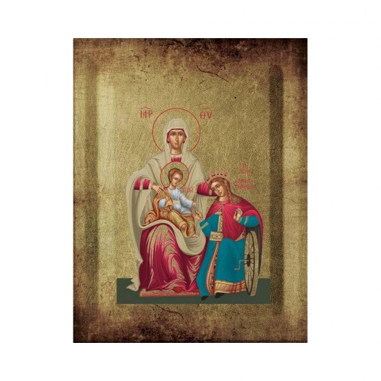 Αγία Αικατερίνη Μεταξοτυπία με Παλαίωση σε Ένσκαπτο Ξύλο