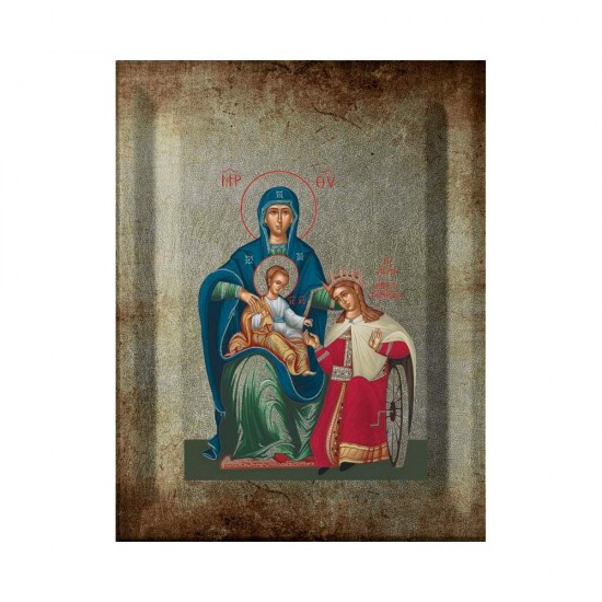 Αγία Αικατερίνη Μεταξοτυπία με Παλαίωση σε Ένσκαπτο Ξύλο
