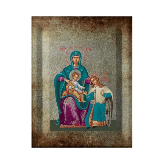 Αγία Αικατερίνη Μεταξοτυπία με Παλαίωση σε Ένσκαπτο Ξύλο