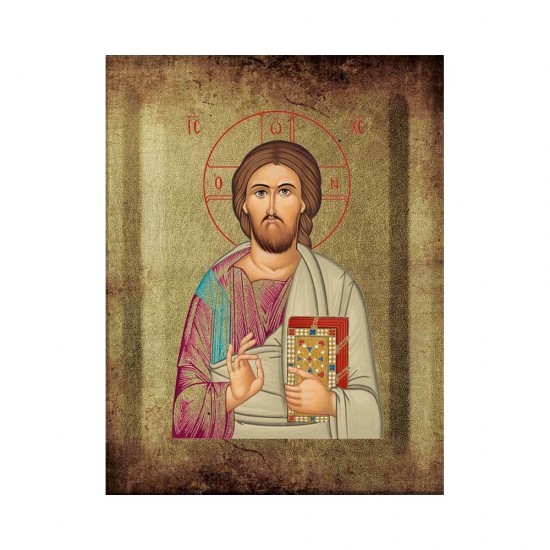 Χριστός Μεταξοτυπία με Παλαίωση σε Ένσκαπτο Ξύλο