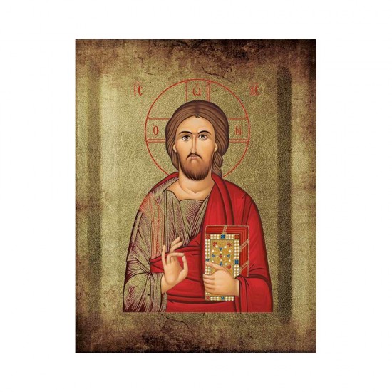 Χριστός Μεταξοτυπία με Παλαίωση σε Ένσκαπτο Ξύλο