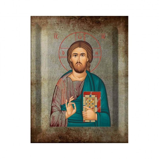 Χριστός Μεταξοτυπία με Παλαίωση σε Ένσκαπτο Ξύλο