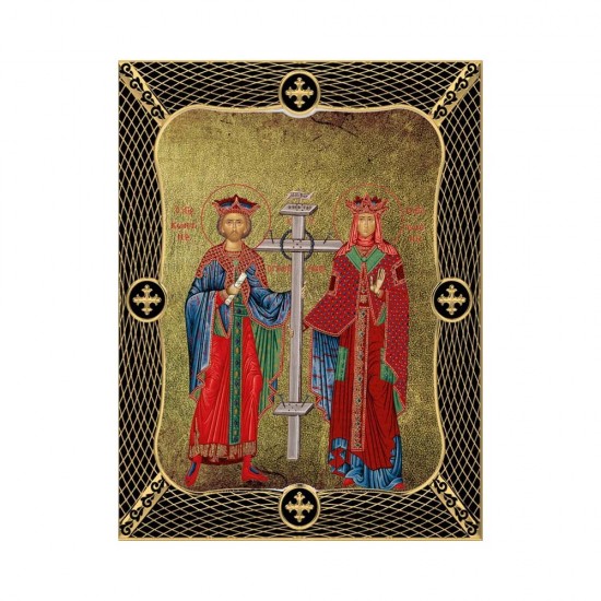 Αγιος Κωνσταντίνος και Αγία Ελένη Μεταξοτυπία με Παλαίωση με Πλέγμα Στεφάνι
