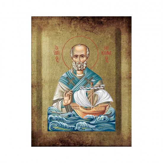 Αγιος Νικόλαος Μεταξοτυπία με Παλαίωση σε Ένσκαπτο Ξύλο