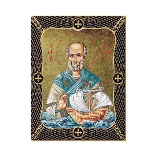 Αγιος Νικόλαος Μεταξοτυπία με Παλαίωση με Πλέγμα Στεφάνι